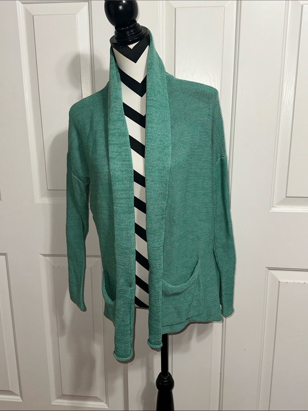 Peruvian Connection Seafoam Open-Front Knit Cardigan